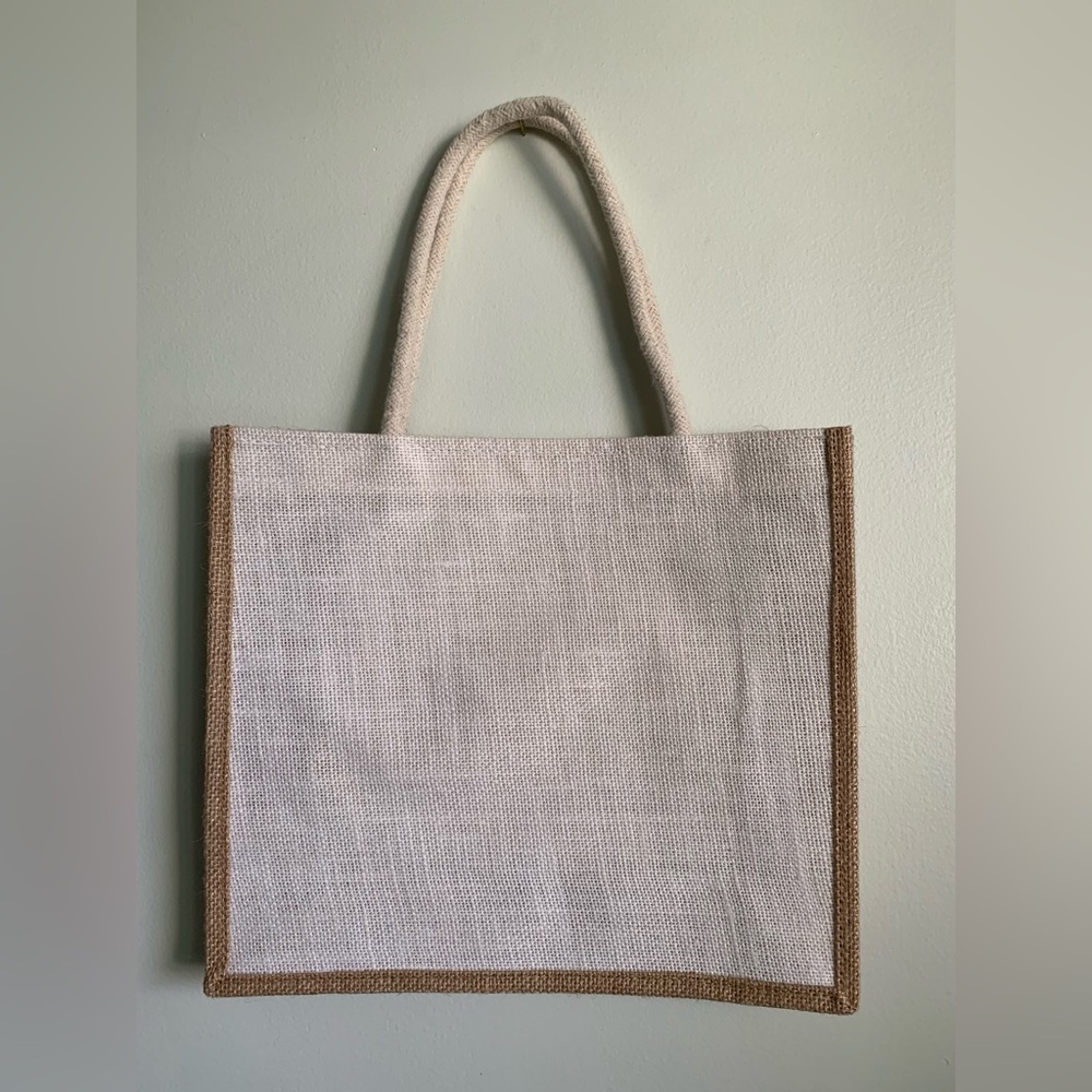 Vintage waxed burlap straw paper bag tote
